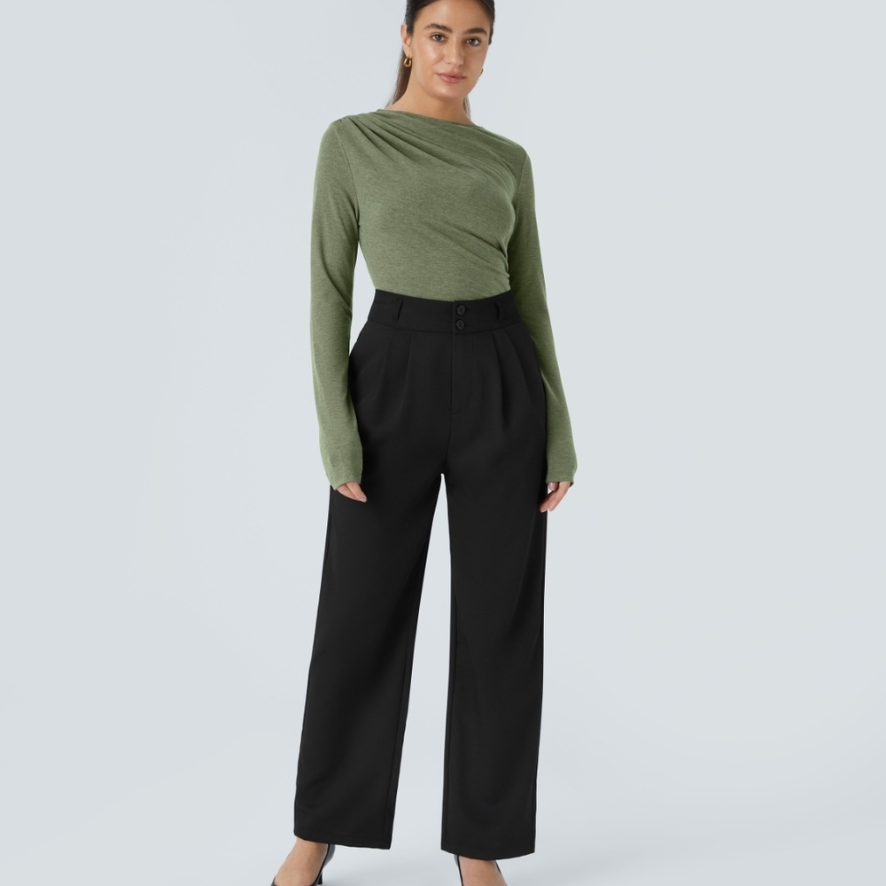 NWT HALARA Long Sleeve Asymmetric Ruched Top (Size: S)